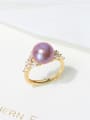 thumb Brass Freshwater Pearl Flower Vintage Band Ring 2