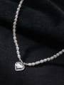 thumb 925 Sterling Silver Imitation Pearl Heart Minimalist Necklace 2