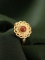 thumb 925 Sterling Silver Carnelian Flower Vintage Band Ring 0