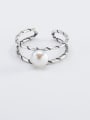 thumb 925 Sterling Silver Imitation Pearl Geometric Vintage Stackable Ring 2