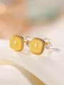 thumb 925 Sterling Silver Amber Square Minimalist Stud Earring 2