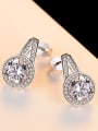 thumb 925 Sterling Silver Minimalist Round  Cubic Zirconia   Stud Earring 2