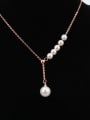 thumb Titanium Imitation Pearl White Tassel Trend Lariat Necklace 0