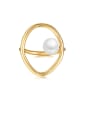 thumb Copper Imitation Pearl White Hollow Oval Minimalist Band Ring 0