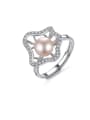 thumb 925 Sterling Silver Pink Freshwater Pearl fashion zircon flower special shaped band ring 0