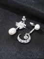 thumb 925 Sterling Silver Fashion Asymmetric Snowflake Moon Freshwater Pearl Drop Earring 1