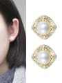 thumb Brass Freshwater Pearl Minimalist Geometric  Earring Ring and Necklace Set 1