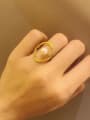 thumb Copper Imitation Pearl White Hollow Oval Minimalist Band Ring 1