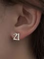 thumb 925 Sterling Silver Cubic Zirconia Number Minimalist Stud Earring 2