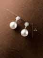 thumb 925 Sterling Silver Imitation Pearl Round Bead Minimalist Stud Earring 4