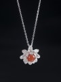 thumb 925 Sterling Silver Carnelian Flower Vintage Necklace 0