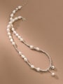 thumb 925 Sterling Silver Freshwater Pearl Heart Vintage Beaded Necklace 0