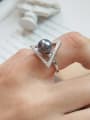 thumb 925 Sterling Silver impression pearl triangle free size Ring 0