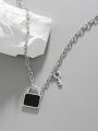 thumb 925 Sterling Silver Enamel Square Vintage Necklace 3