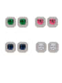 thumb Copper Cubic Zirconia Multi Color Square Dainty Stud Earring 1