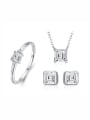 thumb 925 Sterling Silver Cubic Zirconia Minimalist Square  Earring Ring and Necklace Set 0