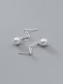 thumb 925 Sterling Silver Imitation Pearl Geometric Chain Minimalist Drop Earring 0