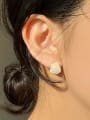 thumb 925 Sterling Silver Cats Eye Geometric Minimalist Stud Earring 1