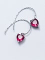 thumb 925 Sterling Silver Cubic Zirconia Red Heart Minimalist Drop Earring 1