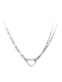 thumb 925 Sterling Silver Heart Minimalist Multi Strand  Asymmetrical Double Chain Necklace 0