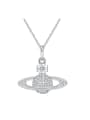 thumb 925 Sterling Silver Cubic Zirconia Planet Minimalist Necklace 0