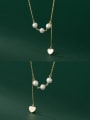 thumb 925 Sterling Silver Imitation Pearl Heart Tassel Minimalist Tassel Necklace 3