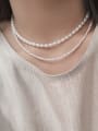 thumb 925 Sterling Silver Freshwater Pearl White Round Minimalist Necklace 1