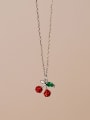 thumb 925 Sterling Silver Rhinestone Friut Cute Cherry  Pendant Necklace 1