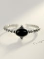 thumb 925 Sterling Silver Oval Vintage Obsidian inlaid plastering process Band Ring 2