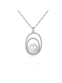thumb 925 Sterling Silver Freshwater Pearl Fashion zircon oval pendant  Necklace 0