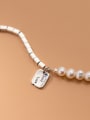 thumb 925 Sterling Silver Imitation Pearl Square Minimalist Beaded Bracelet 3