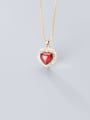 thumb 925 Sterling Silver Synthetic Red Agate Heart Shaped Diamond Necklace 1