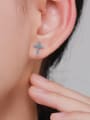 thumb 925 Sterling Silver Turquoise Cross Vintage Stud Earring 1
