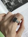 thumb 925 Sterling Silver Vintage Full Diamond Square Free Size Ring 1