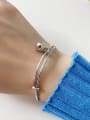 thumb 925 Sterling Silver  Vintage Simple Double Ring Bells bracelet Cuff Bangle 1