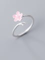thumb 925 Sterling Silver  Minimalist Enamel Pink Flower Free Size Ring 0