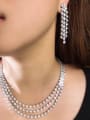 thumb Brass Cubic Zirconia Statement Tassel  Earring and Necklace Set 1