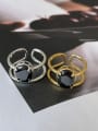 thumb 925 Sterling Silver Obsidian Geometric Vintage Stackable Ring 3