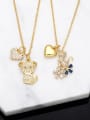 thumb Brass Cubic Zirconia Heart Cute Animal Cat Double Pendant Necklace 0