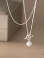 thumb 925 Sterling Silver Imitation Pearl Geometric Minimalist Necklace 0