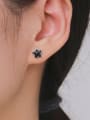 thumb 925 Sterling Silver Obsidian Pentagram Minimalist Stud Earring 1