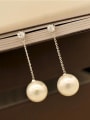 thumb Titanium Imitation Pearl White Tassel Minimalist Threader Earring 0