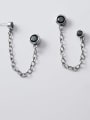 thumb 925 Sterling Silver Vintage Chain round black diamond double ear hole  Threader Earring 1