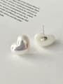 thumb 925 Sterling Silver Shell Pearl Heart Minimalist Stud Earring 2