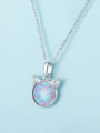 thumb 925 Sterling Silver Synthetic Opal Rabbit Minimalist Necklace 0