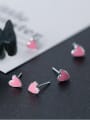 thumb 925 Sterling Silver Pink Enamel Heart Minimalist Stud Earring 1