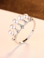 thumb 925 Sterling Silver Imitation Pearl White Crown Minimalist Band Ring 2