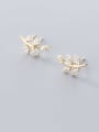 thumb 925 Sterling Silver Cubic Zirconia White Leaf Dainty Stud Earring 2
