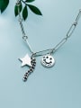 thumb 925 Sterling Silver  Vintage Retro smiley Pentagram hollow chain Necklace 0