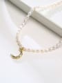 thumb Stainless steel Freshwater Pearl Moon Minimalist Necklace 2